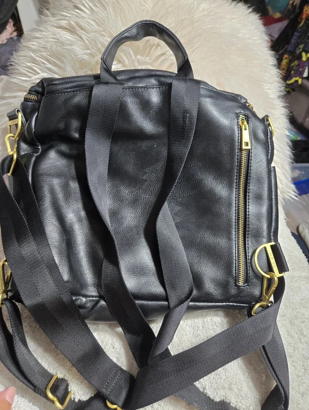 Fawn Design The Original Large Backpack Messenger Diaper Bag BLACK Vegan Leather